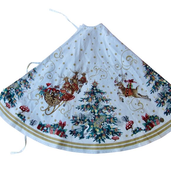 Williams Sonoma Twas the Night Before Christmas Tree Skirt Reindeer Mushroom 70" - Picture 2 of 6